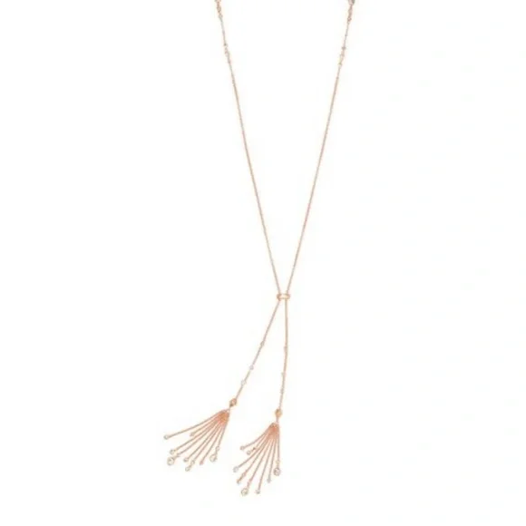 Kendra Scott 14K Rose Gold Winifred Necklace Cubic Zirconia Lariat Closure - Picture 4 of 6